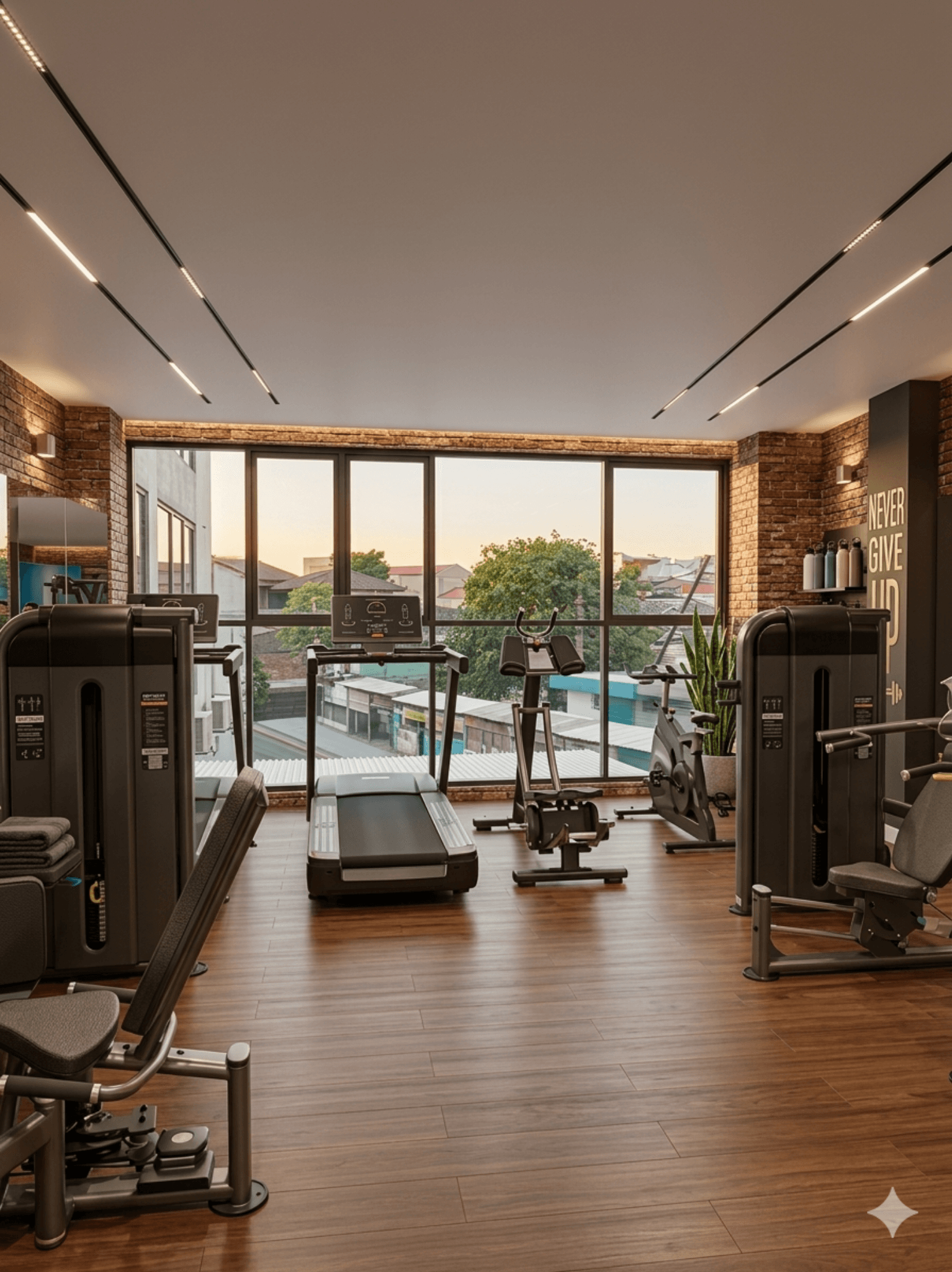 Area cardio FullHouse GYM dengan jendela besar dan cahaya alami.